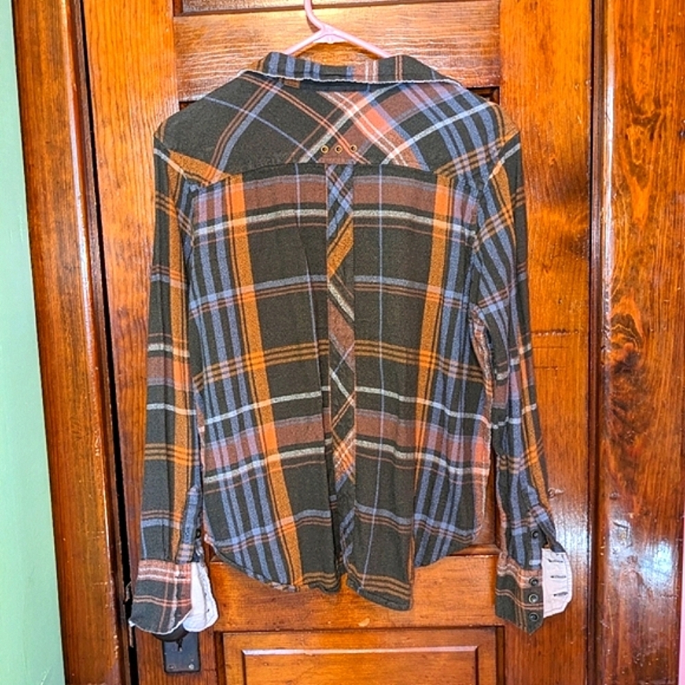 Free People We the Free Plaid Button Down Top Small Tee Boho Anthropologie S
